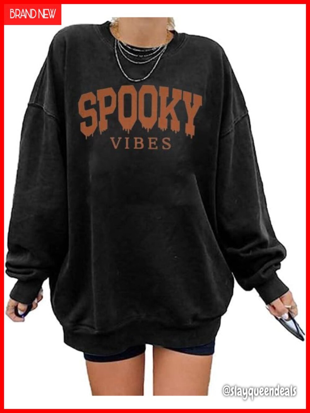 Oversized Halloween Sweatshirt Spooky Season Pullover Crew Neck